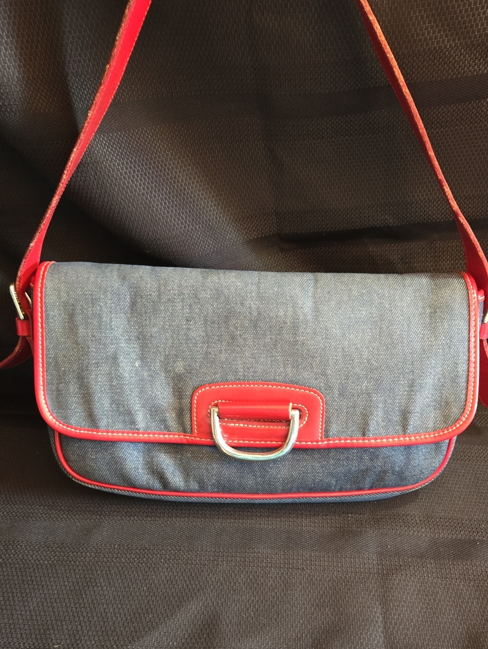 Dooney & Bourke Denim & Red Leather Shoulder Bag EUC